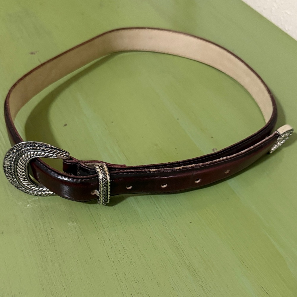 Brown Leather Belt with Silver Buckle